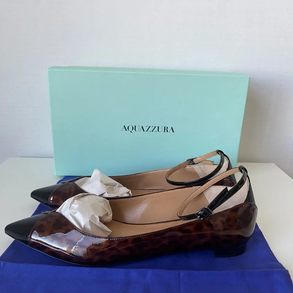 NWT AQUAZZURA PINOT BALLET TORTOISE SHELl /BLACK - Picture 5 of 14